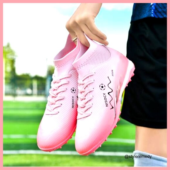 High-Top Soccer Cleats with Faux Leather Upper, Rubber Sole